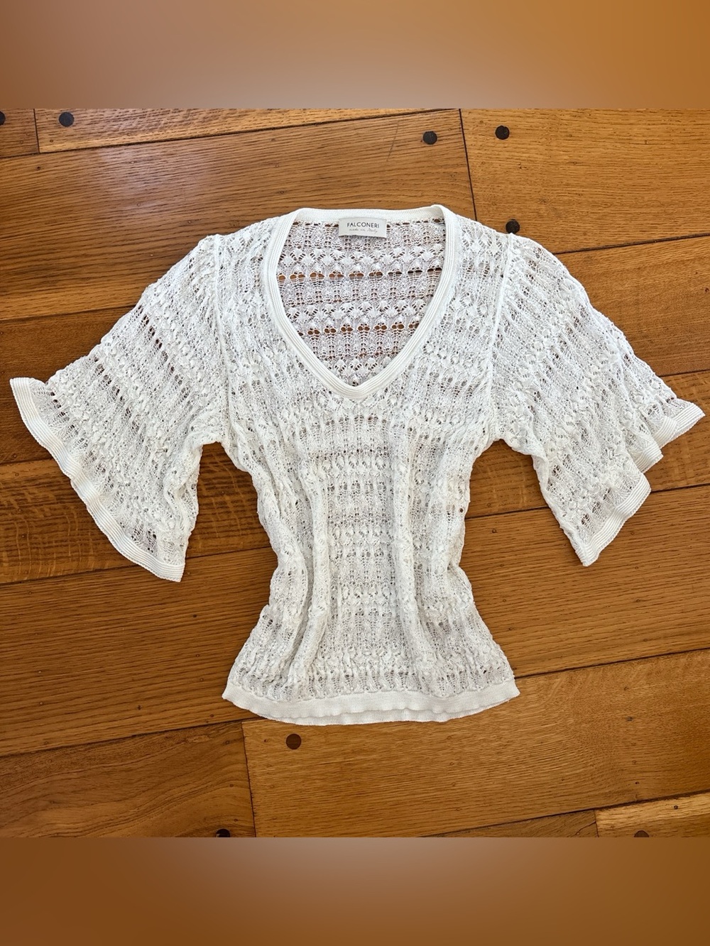 Falconeri Women's White Openwork V-Neck Knit Top